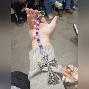 Hand Crafted Lavender And Purple Jade And Amethyst Bag Charm/Key Chain